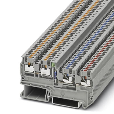 Phoenix Contact PTIO 1.5/S/3-LED 24 GN Series Grey DIN Rail Terminal Block, 1.5mm², Triple-Level, Push In Termination
