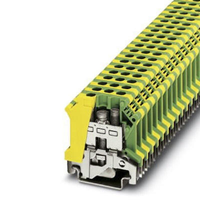 Phoenix Contact USLKG 10 Series Green, Yellow Feed Through Terminal Block, Single-Level, Screw Termination