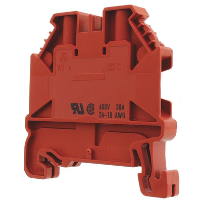 Wieland WT 4 Series Red Feed Through Terminal Block, Single-Level, Screw Termination, ATEX