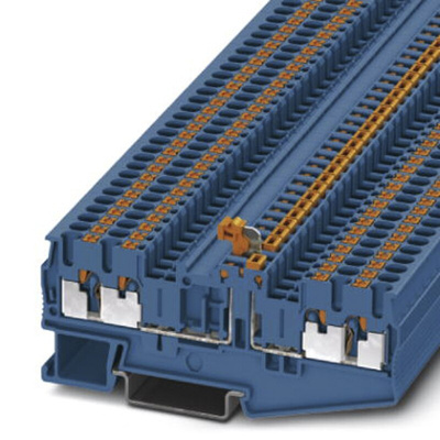 Phoenix Contact PT 2.5-QUATTRO-MTB BU Series Blue Knife Disconnect Terminal Block, 2.5mm², Single-Level, Push In