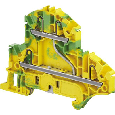 Entrelec ZK2.5 Series Green, Yellow Standard Din Rail Terminal, 2.5mm², Double-Level, Spring Clamp Termination
