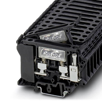 Phoenix Contact UK6.3-HESILA 500 Series Black Fused DIN Rail Terminal, 1-Level, Screw Termination, Fused