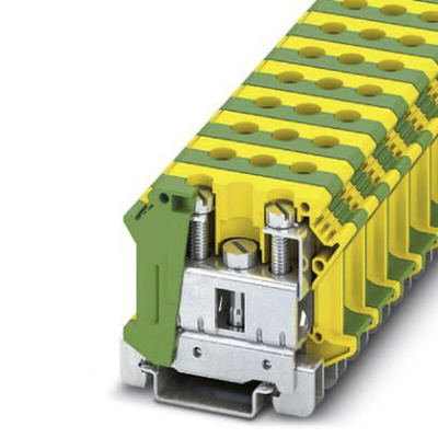 Phoenix Contact UTI 35-PE Series Green, Yellow Din Rail Terminal, Single-Level, Screw Termination