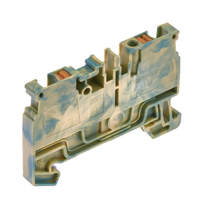 Weidmuller A Series Green/Yellow DIN Rail Terminal Block, 2.5mm², Single-Level, Push In Termination