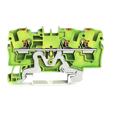 Wago TOPJOB S, 2204 Series Green/Yellow Earth Terminal Block, 4mm², Single-Level, Push-In Cage Clamp Termination, ATEX,