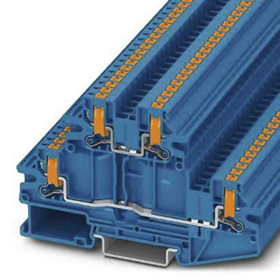 Phoenix Contact PTV Series Blue Double Level Terminal Block, Push In Termination
