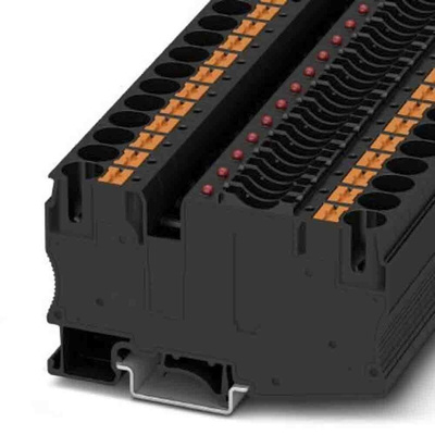 Phoenix Contact PT-10 Series Black Fused DIN Rail Terminal, Push In Termination, Fused