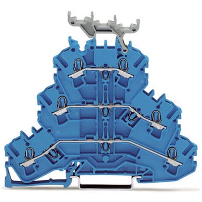 Wago TOPJOB S, 2002 Series Blue Feed Through Terminal Block, 2.5mm², Triple-Level, Push-In Cage Clamp Termination,