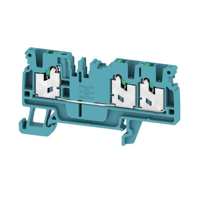 Weidmuller AS3C 2.5 BL Series Blue Feed Through Terminal Block, 1-Level, Snap On Termination