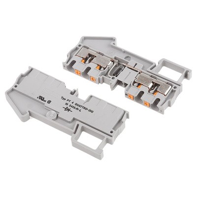 Phoenix Contact PT 4-QUATTRO-DIO 1N 5408/R-L Series Grey Component Terminal Block, Single-Level, Push In Termination