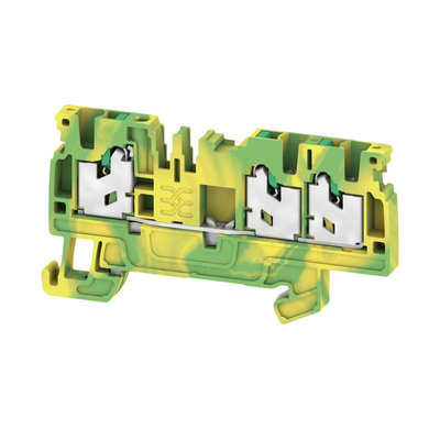 Weidmuller AS3C 2.5 PE Series Green/Yellow Feed Through Terminal Block, 1-Level, Snap On Termination