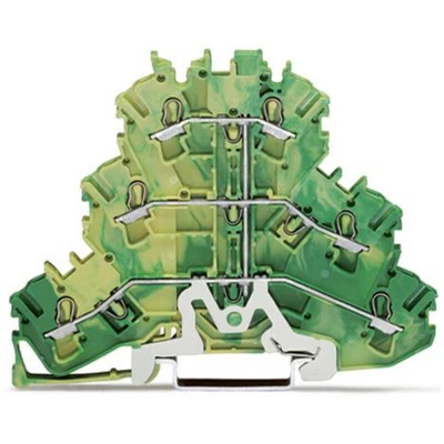 Wago TOPJOB S, 2002 Series Green/Yellow Earth Terminal Block, 2.5mm², Triple-Level, Push-In Cage Clamp Termination,