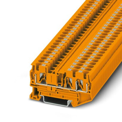 Phoenix Contact PT 4-TWIN OG Series Orange Feed Through Terminal Block, 4mm², Single-Level, Push In Termination