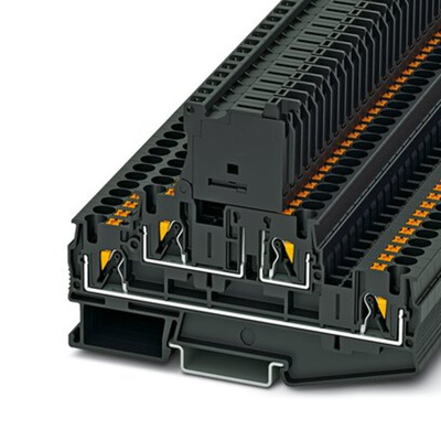 Phoenix Contact PTTB 4-HESILED 24-EX(5X20) Series Black Modular Terminal Block, 4mm², 1-Level, Push In Termination