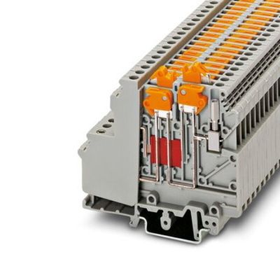 Phoenix Contact UDMTK 5-TWIN-P/P Series Grey Knife Disconnect Terminal Block, 4mm², 1-Level, Screw Termination