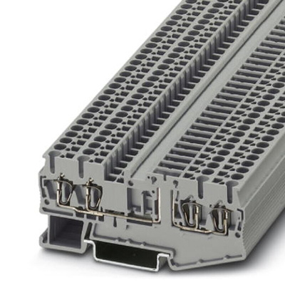 Phoenix Contact ST 2.5-QUATTRO-TG Series Grey DIN Rail Terminal Block, Single-Level, Spring Clamp Termination