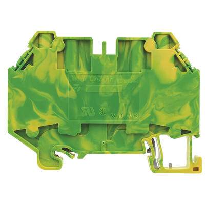 Wieland WT 4 D2/2 PE Series Green, Yellow Earth Terminal Block, Single-Level, Screw Termination, ATEX