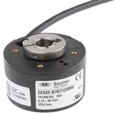 Baumer GI342 Series Optical Incremental Encoder, 1024 ppr, HTL/Push Pull Signal, Hollow Type, 12mm Shaft