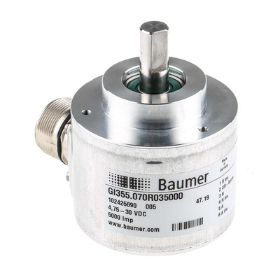 Baumer GI355 Series Optical Incremental Encoder, 5000 ppr, HTL/Push Pull Signal, Solid Type, 10mm Shaft