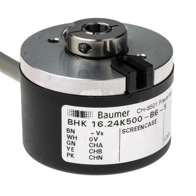 Baumer BHK Series Optical Incremental Encoder, 500 ppr, HTL/Push Pull Signal, Hollow Type, 6mm Shaft