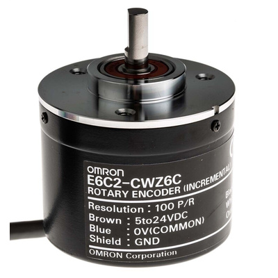 Omron E6C2 Series Incremental Incremental Encoder, 100 ppr, NPN Open Collector Signal, Solid Type, 6mm Shaft