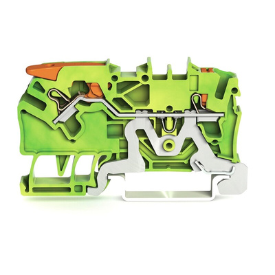 Wago TOPJOB S, 2102 Series Green/Yellow Earth Terminal Block, 2.5mm², Single-Level, Push-In Cage Clamp Termination,