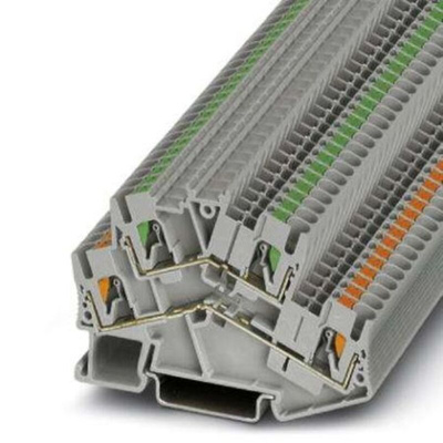 Phoenix Contact PTTBS 2.5/U-OG/O-GN Series Grey Double Level Terminal Block, 0.14 → 4mm², Push In Termination,