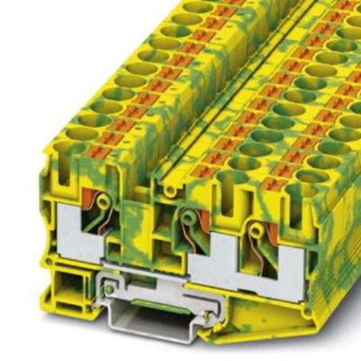 Phoenix Contact PT 10 Series Green, Yellow Component Terminal Block, 16mm², Push In Termination, ATEX, IECEx