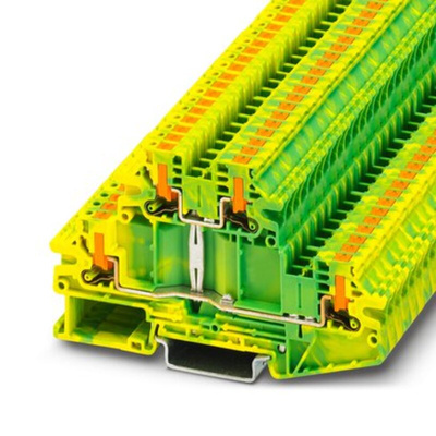 Phoenix Contact PTTBV Series Green/Yellow DIN Rail Terminal Block, 4mm², Double-Level, Push In Termination