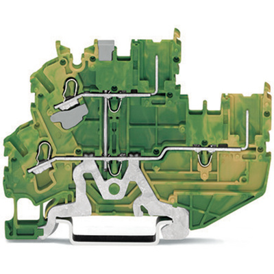Wago X-COM S, 2022 Series Green/Yellow DIN Rail Terminal Block, 2.5mm², Double-Level, Push-In Cage Clamp Termination
