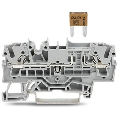 Wago TOPJOB S Series Grey Fuse Terminal Block, 2.5mm², 1-Level, Push In Termination, Fused, CSA