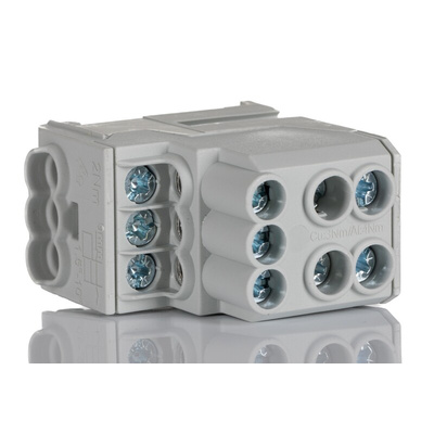 Weidmuller Distribution Block, 6 Way, 10 mm², 25 mm², 100A, 690 V ac/dc, Grey