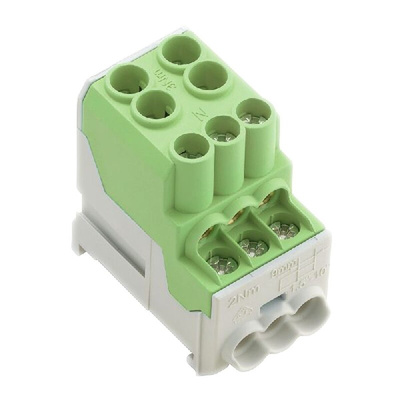 Weidmuller Distribution Block, 6 Way, 10 mm², 25 mm², 100A, 690 V ac/dc, Green