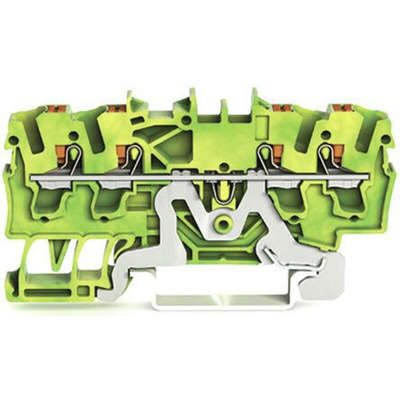 Wago TOPJOB S, 2202 Series Green/Yellow Earth Terminal Block, 2.5mm², Single-Level, Push-In Cage Clamp Termination,
