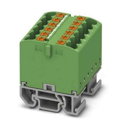 Phoenix Contact Distribution Block, 12 Way, 4mm², 24A, 690 V, Green
