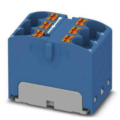 Phoenix Contact Distribution Block, 6 Way, 0.2 → 6mm², 32A, 630 V, Blue