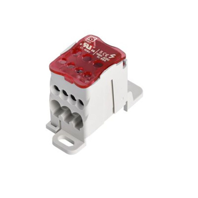 RS PRO Distribution Block, 6 Way, 80A, White