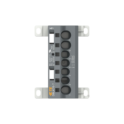 Distribution Block, 7 Way, 1.5 → 25mm², 85A, 1 kV, Black, Grey
