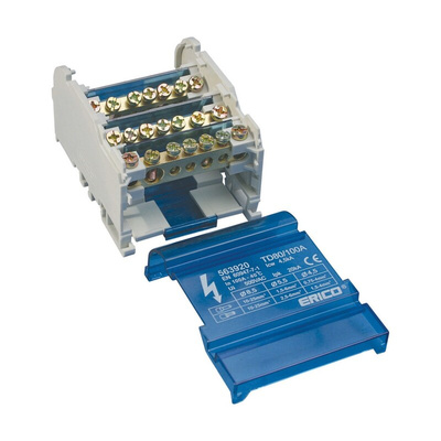 nVent ERIFLEX Distribution Block, 4 Way, 6 → 16mm², 40A, 500 V, Blue