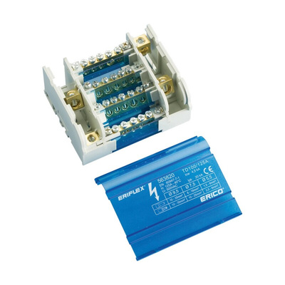 nVent ERIFLEX Distribution Block, 4 Way, 10 → 35mm², 125A, 690 V, Blue