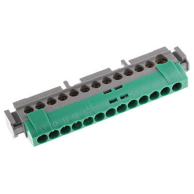 Legrand Distribution Block, 13 Way, 1.5 → 16 mm², 6 → 25 mm², 100A, 400 V ac, Green