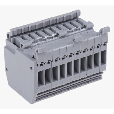 Entrelec Distribution Block, 10 Way, 4mm², 32A, 800 V, Grey