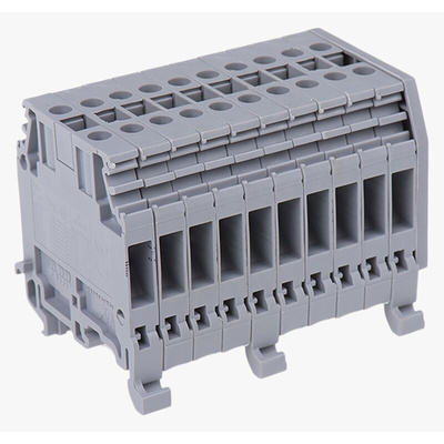 Entrelec Distribution Block, 10 Way, 4mm², 32A, 800 V, Grey