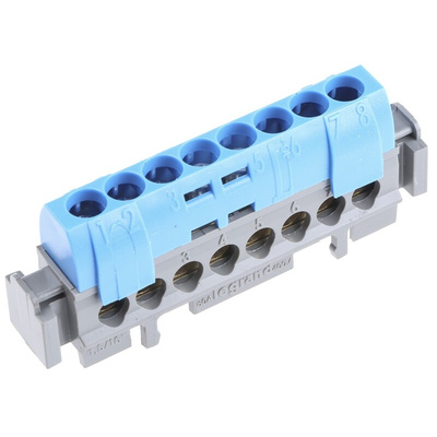 Legrand Distribution Block, 8 Way, 1.5 → 16mm², 80A, 400 V ac, Blue