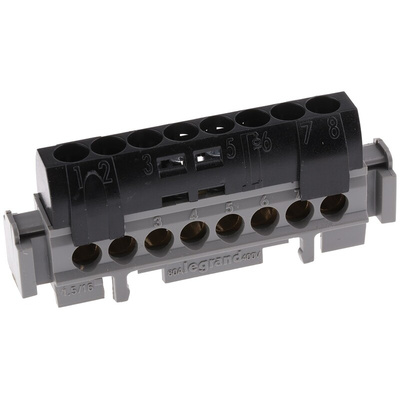 Legrand Distribution Block, 8 Way, 1.5 → 16mm², 80A, 400 V ac, Black