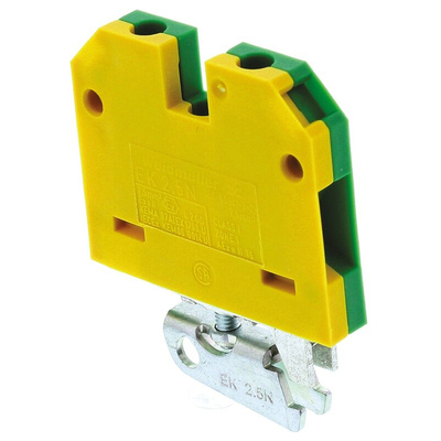 Weidmuller 2-Way EK 2.5 Earth Terminal Block, 2.5mm², 26 → 12 AWG Wire, Screw Down, Nylon Housing, ATEX