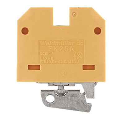 Weidmuller 2-Way EK 2.5 Earth Terminal Block, 2.5mm², 26 → 12 AWG Wire, Screw Down, Nylon Housing, ATEX