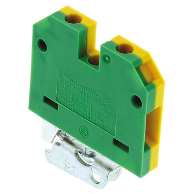 Weidmuller 2-Way EK 2.5 Earth Terminal Block, 2.5mm², 26 → 12 AWG Wire, Screw Down, Nylon Housing, ATEX