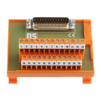 RS PRO 25-Contact Male Interface Module, D-sub Connector, DIN Rail Mount, 1A