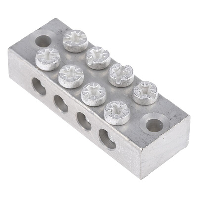 RS PRO 4-Way Double Screw Earth Terminal Block, 0 to 16mm², 0 → 16 AWG Wire, Screw Down, Brass Housing